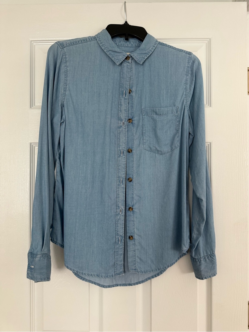 Light Blue Denim-Style Girls Button-Up Shirt
